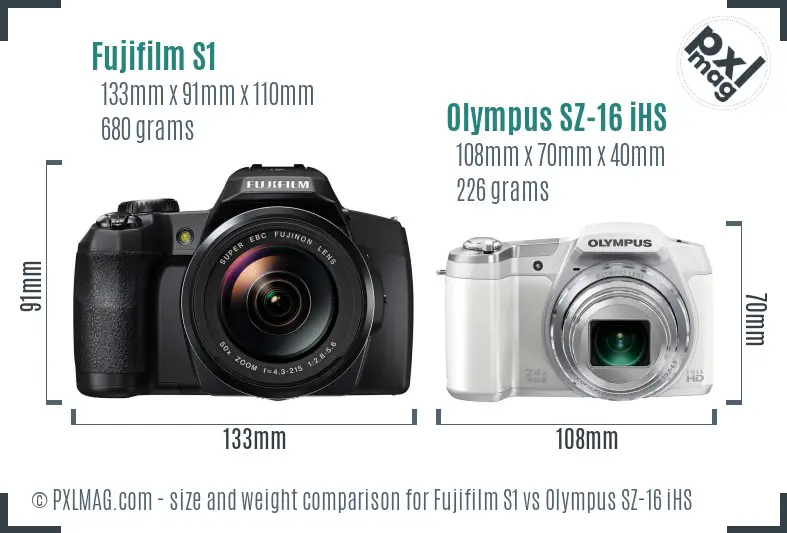 Fujifilm S1 vs Olympus SZ-16 iHS size comparison