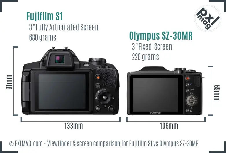 Fujifilm S1 vs Olympus SZ-30MR Screen and Viewfinder comparison