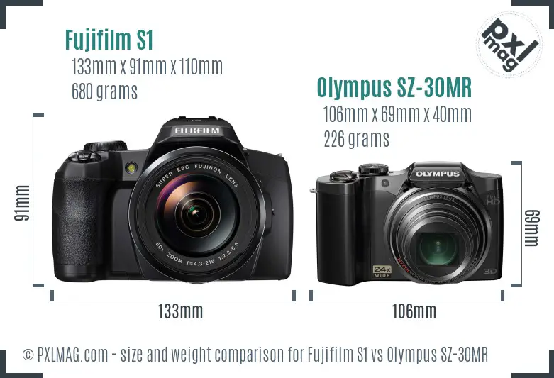 Fujifilm S1 vs Olympus SZ-30MR size comparison