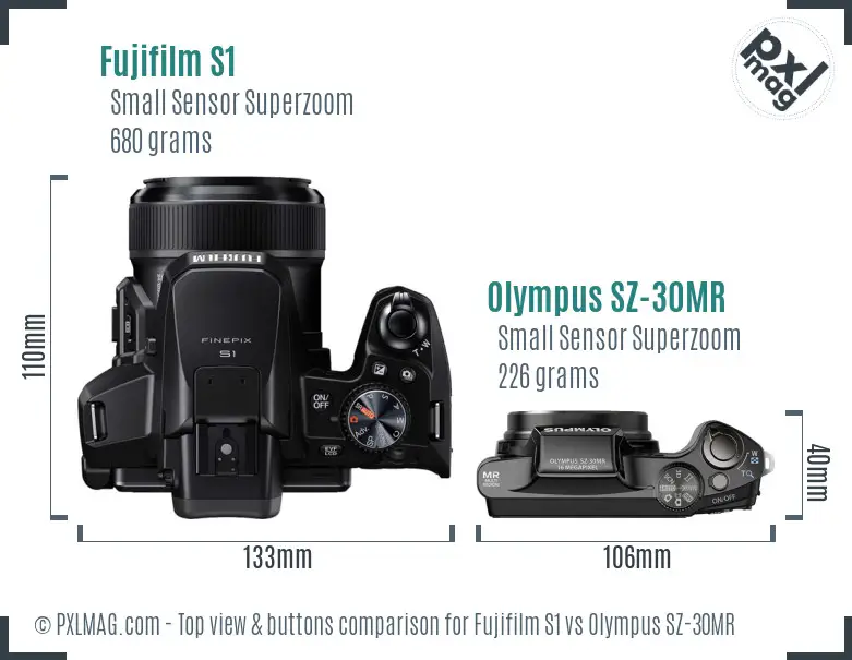 Fujifilm S1 vs Olympus SZ-30MR top view buttons comparison