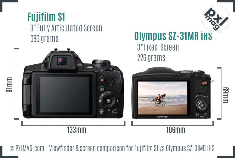 Fujifilm S1 vs Olympus SZ-31MR iHS Screen and Viewfinder comparison