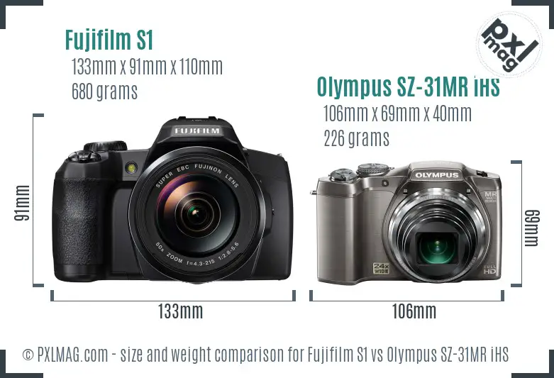 Fujifilm S1 vs Olympus SZ-31MR iHS size comparison