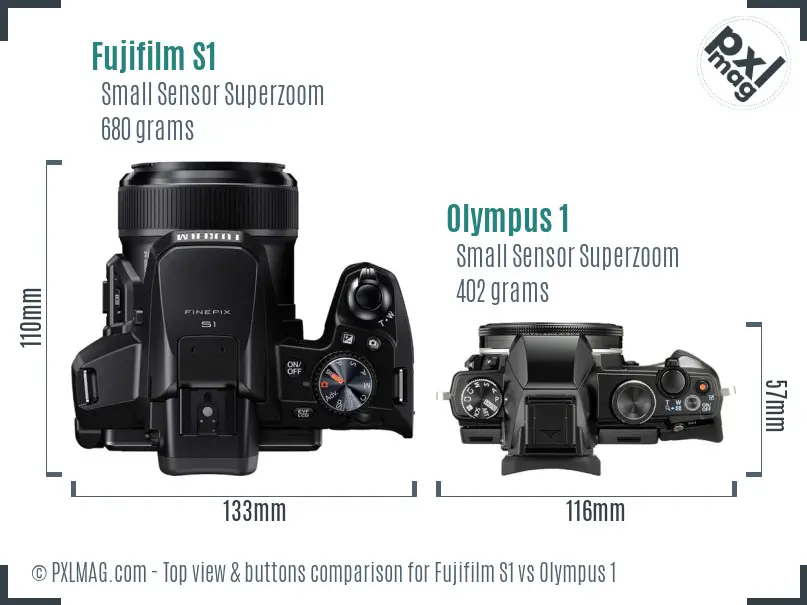 Fujifilm S1 vs Olympus 1 top view buttons comparison