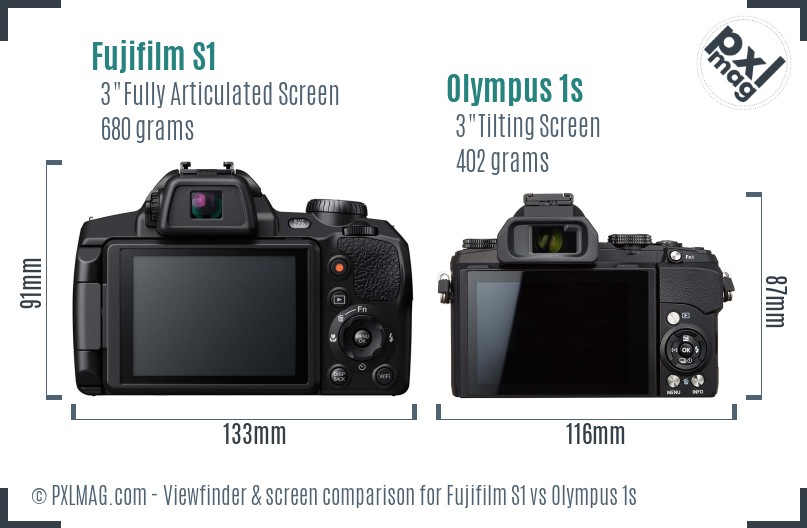 Fujifilm S1 vs Olympus 1s Screen and Viewfinder comparison