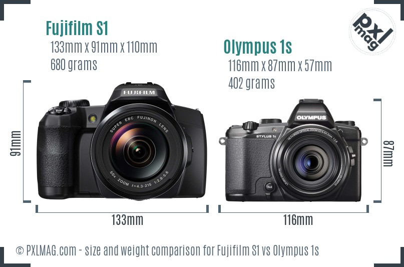 Fujifilm S1 vs Olympus 1s size comparison