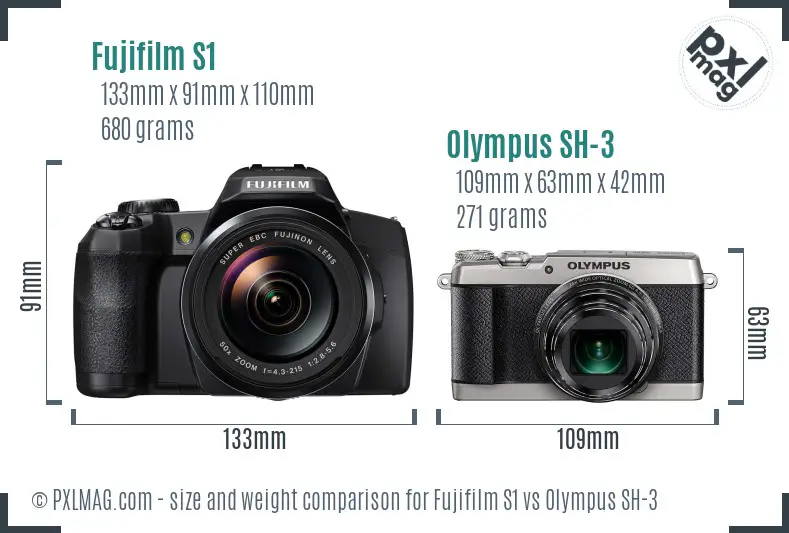Fujifilm S1 vs Olympus SH-3 size comparison