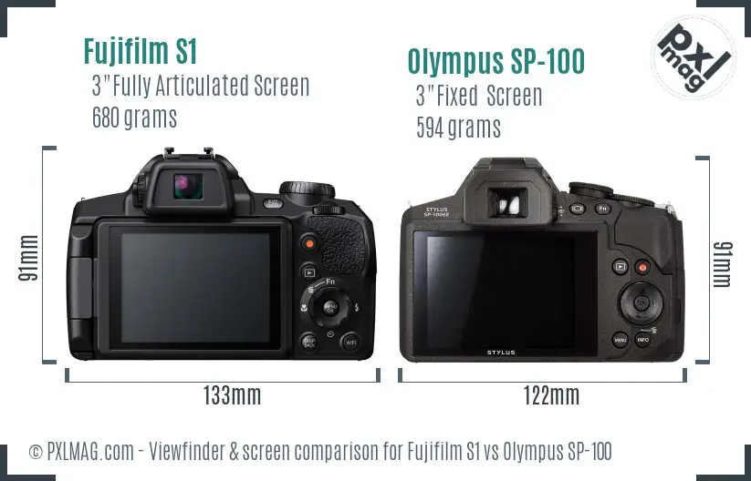 Fujifilm S1 vs Olympus SP-100 Screen and Viewfinder comparison