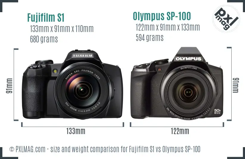 Fujifilm S1 vs Olympus SP-100 size comparison