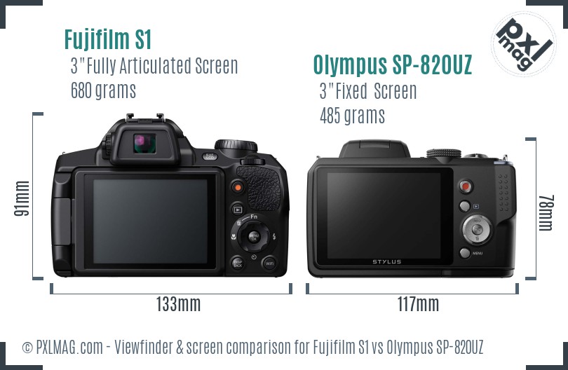 Fujifilm S1 vs Olympus SP-820UZ Screen and Viewfinder comparison