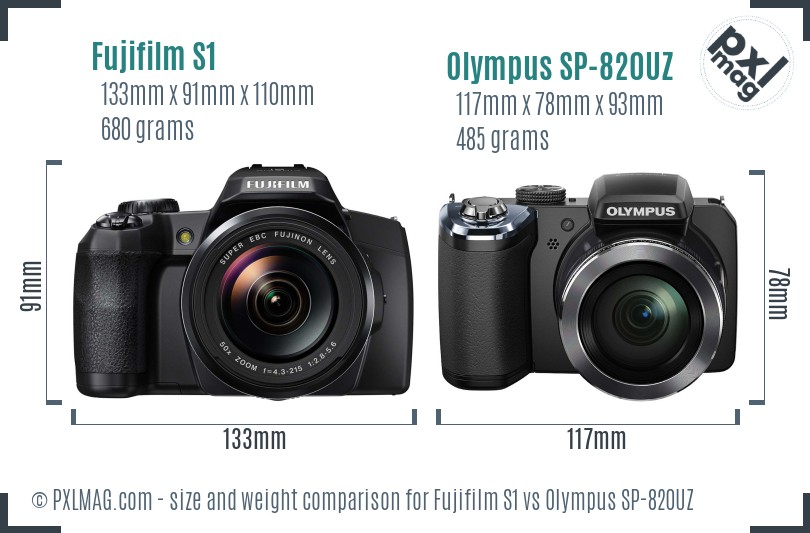 Fujifilm S1 vs Olympus SP-820UZ size comparison Fujifilm S1 vs Olympus SP-820UZ size comparison