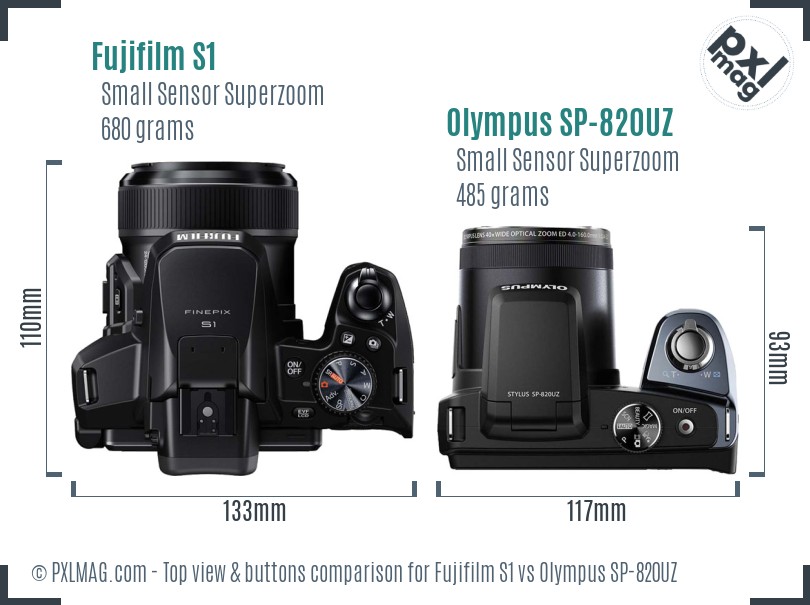 Fujifilm S1 vs Olympus SP-820UZ top view buttons comparison