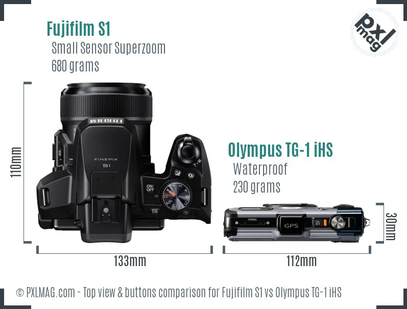 Fujifilm S1 vs Olympus TG-1 iHS top view buttons comparison