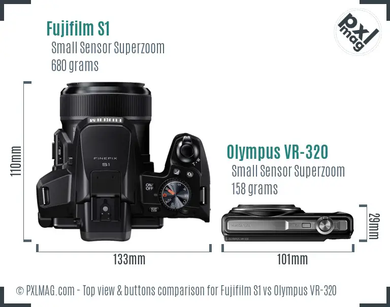 Fujifilm S1 vs Olympus VR-320 top view buttons comparison