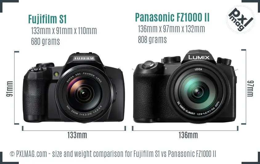 Fujifilm S1 vs Panasonic FZ1000 II size comparison