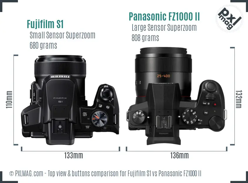 Fujifilm S1 vs Panasonic FZ1000 II top view buttons comparison