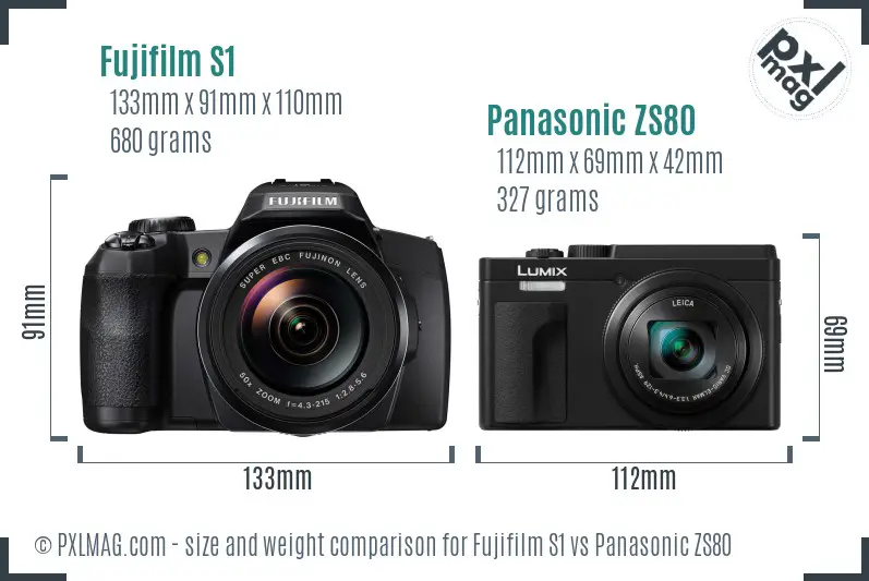 Fujifilm S1 vs Panasonic ZS80 size comparison