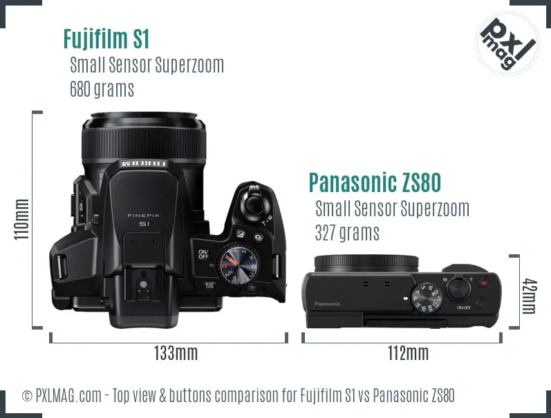 Fujifilm S1 vs Panasonic ZS80 top view buttons comparison