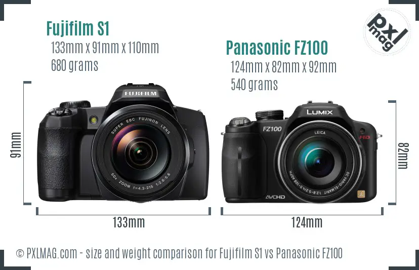 Fujifilm S1 vs Panasonic FZ100 size comparison