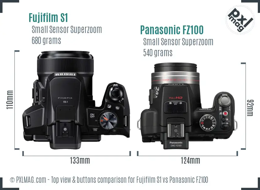 Fujifilm S1 vs Panasonic FZ100 top view buttons comparison