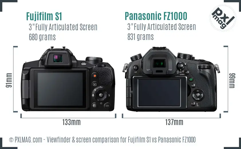 Fujifilm S1 vs Panasonic FZ1000 Screen and Viewfinder comparison