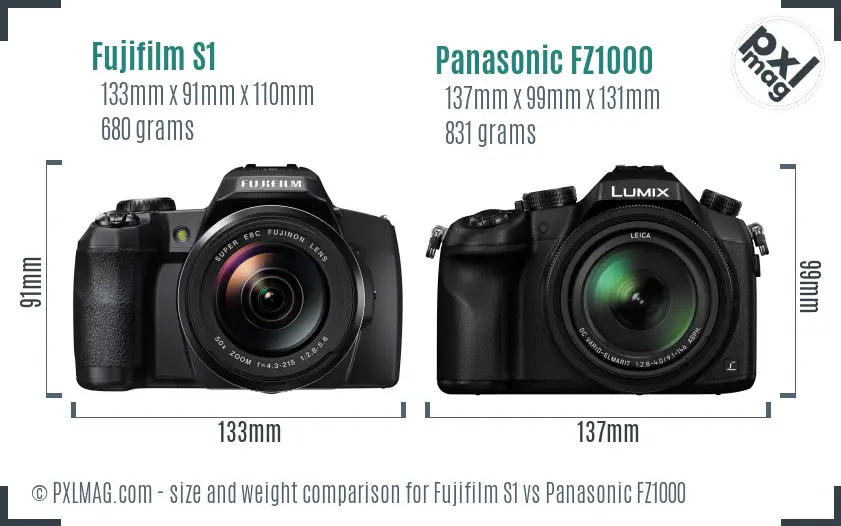 Fujifilm S1 vs Panasonic FZ1000 size comparison