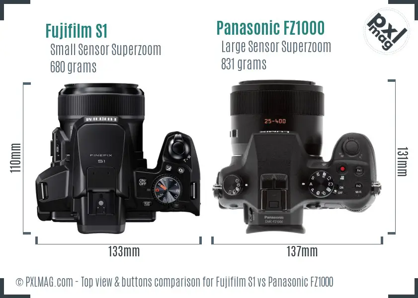 Fujifilm S1 vs Panasonic FZ1000 top view buttons comparison