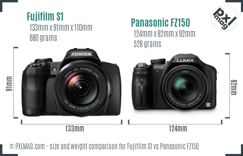 Fujifilm S1 vs Panasonic FZ150 size comparison