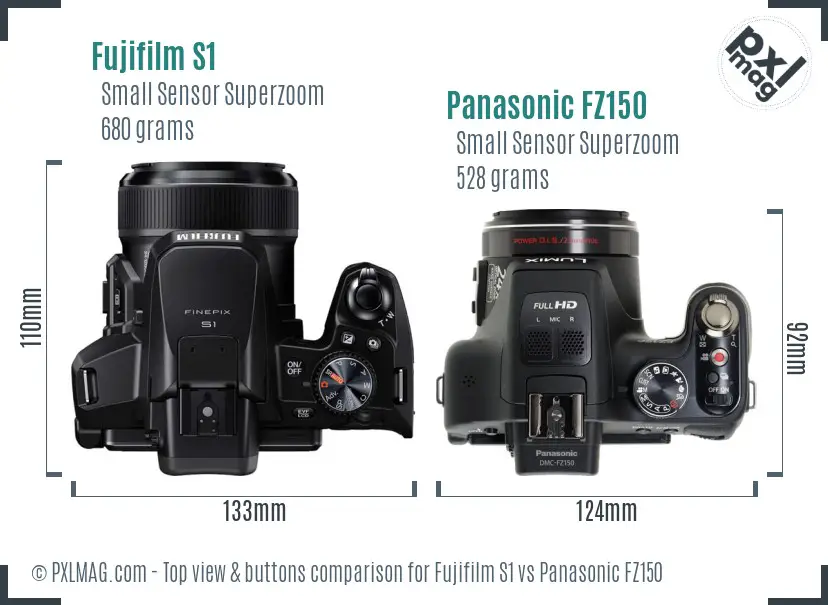 Fujifilm S1 vs Panasonic FZ150 top view buttons comparison