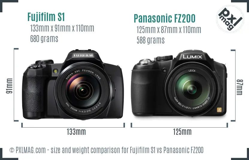Fujifilm S1 vs Panasonic FZ200 size comparison