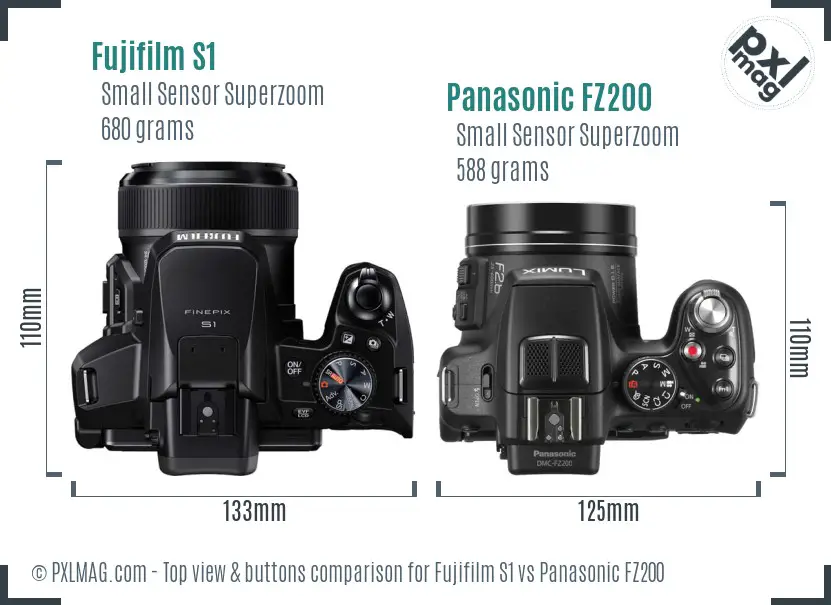 Fujifilm S1 vs Panasonic FZ200 top view buttons comparison