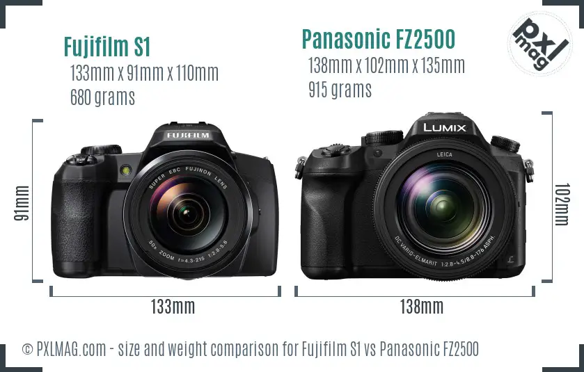Fujifilm S1 vs Panasonic FZ2500 size comparison
