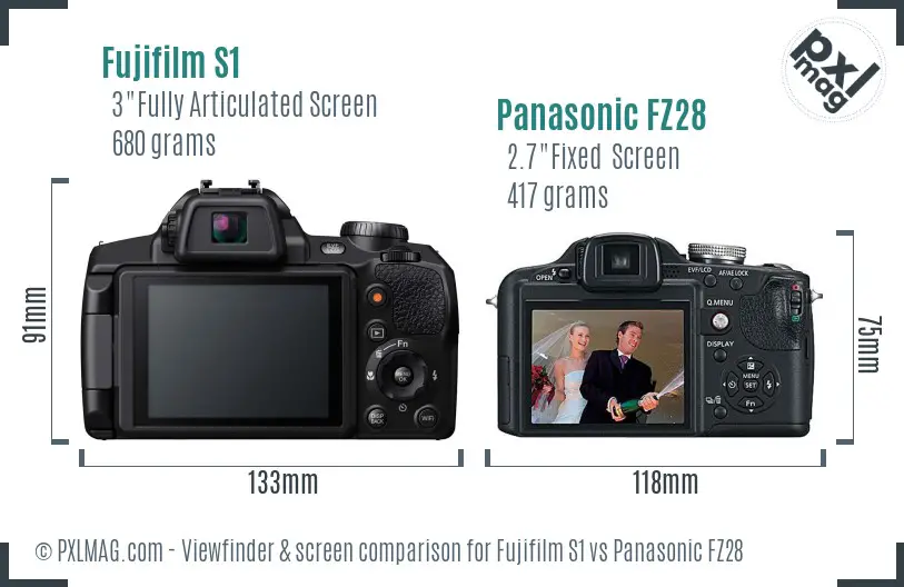 Fujifilm S1 vs Panasonic FZ28 Screen and Viewfinder comparison Fujifilm S1 vs Panasonic FZ28 Screen and Viewfinder comparison