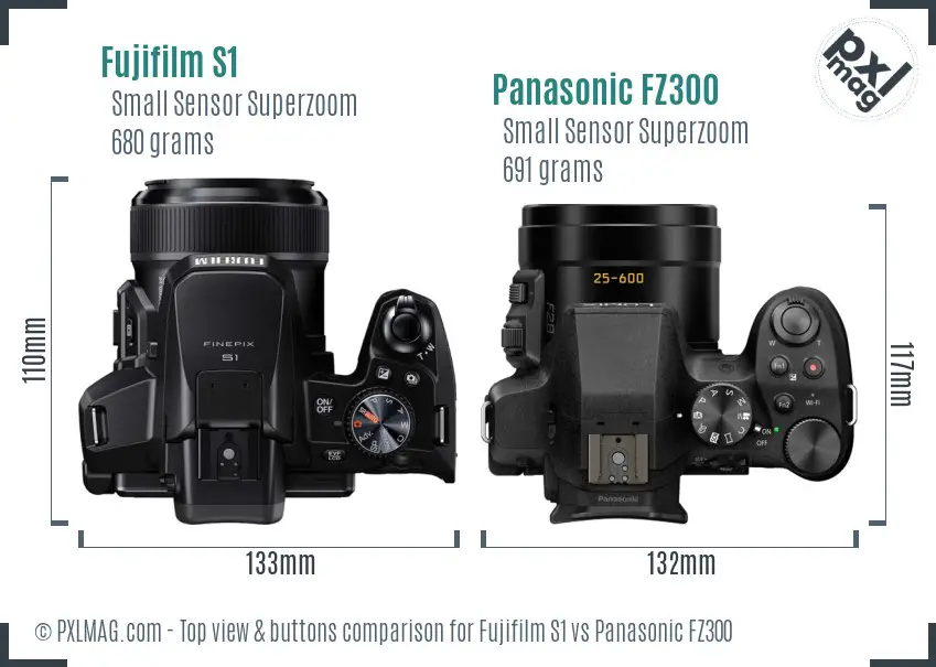 Fujifilm S1 vs Panasonic FZ300 top view buttons comparison