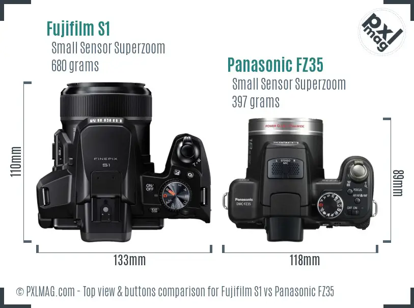 Fujifilm S1 vs Panasonic FZ35 top view buttons comparison