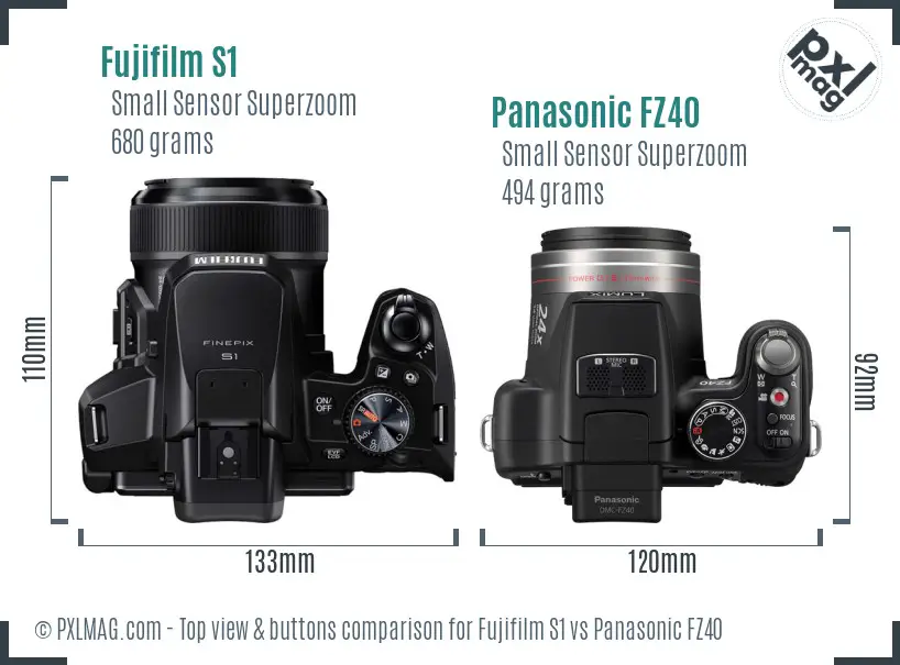 Fujifilm S1 vs Panasonic FZ40 top view buttons comparison