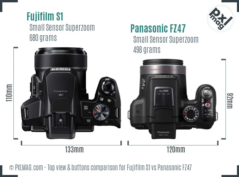Fujifilm S1 vs Panasonic FZ47 top view buttons comparison