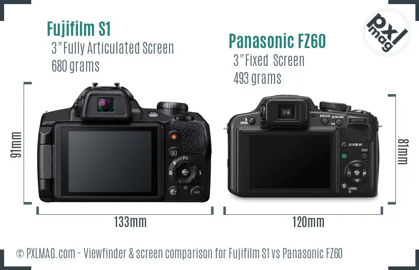 Fujifilm S1 vs Panasonic FZ60 Screen and Viewfinder comparison