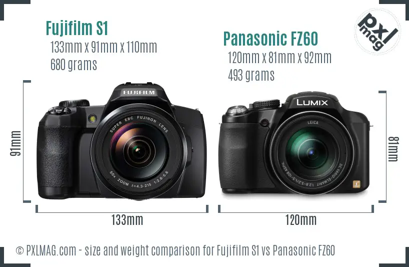 Fujifilm S1 vs Panasonic FZ60 size comparison