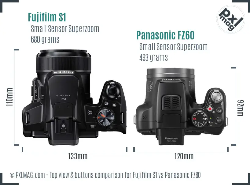 Fujifilm S1 vs Panasonic FZ60 top view buttons comparison