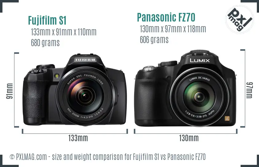 Fujifilm S1 vs Panasonic FZ70 size comparison