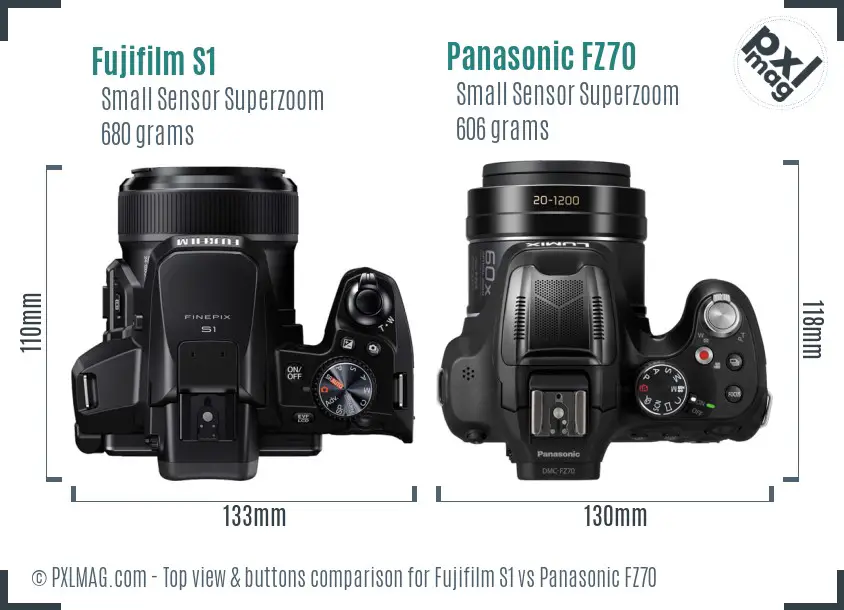 Fujifilm S1 vs Panasonic FZ70 top view buttons comparison