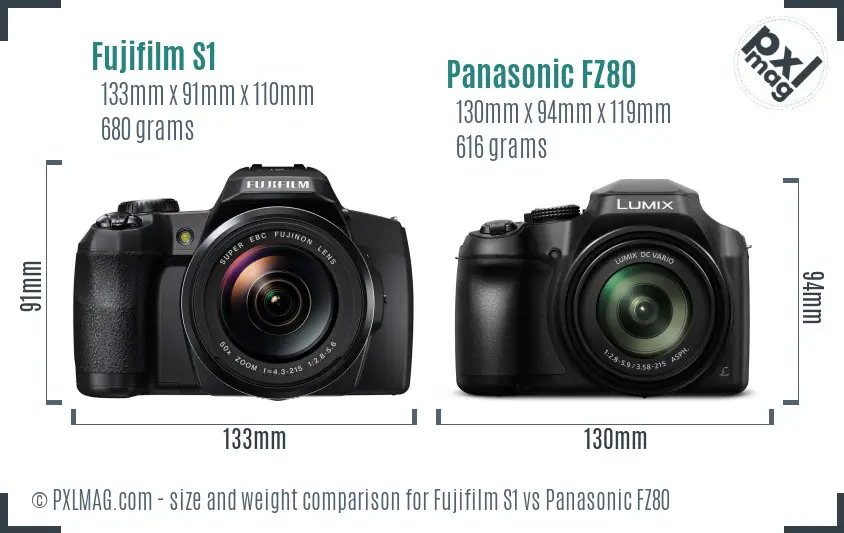 Fujifilm S1 vs Panasonic FZ80 size comparison