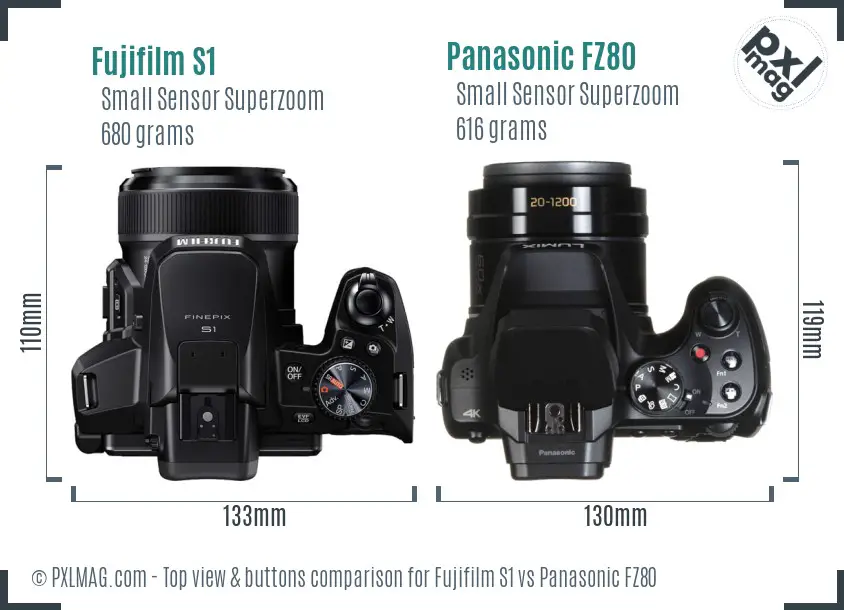 Fujifilm S1 vs Panasonic FZ80 top view buttons comparison