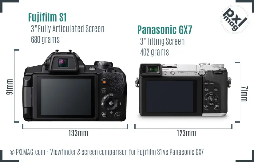 Fujifilm S1 vs Panasonic GX7 Screen and Viewfinder comparison