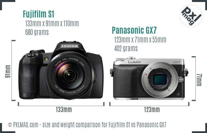 Fujifilm S1 vs Panasonic GX7 size comparison