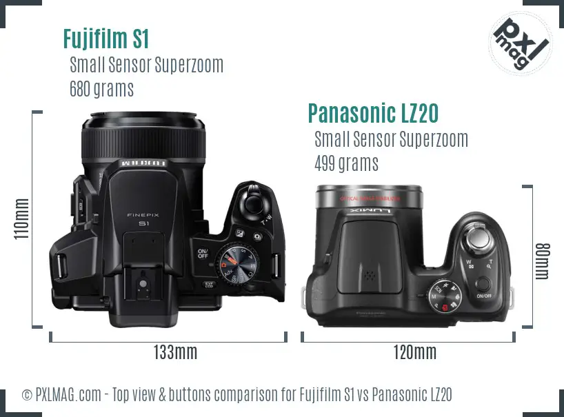 Fujifilm S1 vs Panasonic LZ20 top view buttons comparison