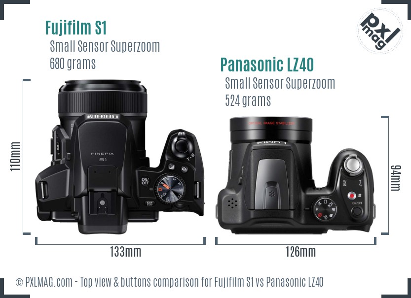 Fujifilm S1 vs Panasonic LZ40 top view buttons comparison