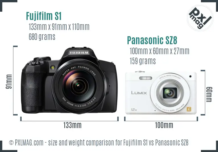 Fujifilm S1 vs Panasonic SZ8 size comparison