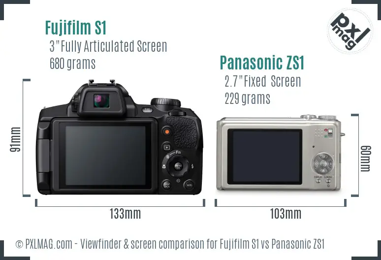 Fujifilm S1 vs Panasonic ZS1 Screen and Viewfinder comparison