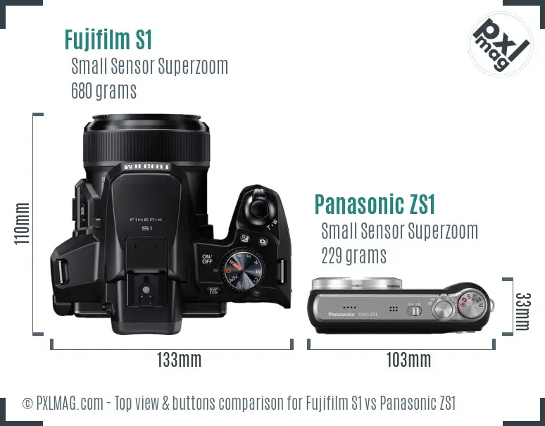 Fujifilm S1 vs Panasonic ZS1 top view buttons comparison